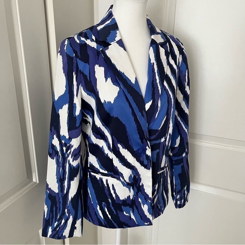 Chico’s Animal Print Blazer – Blue Purple Structured Statement Jacket, US Small - Picture 5 of 16